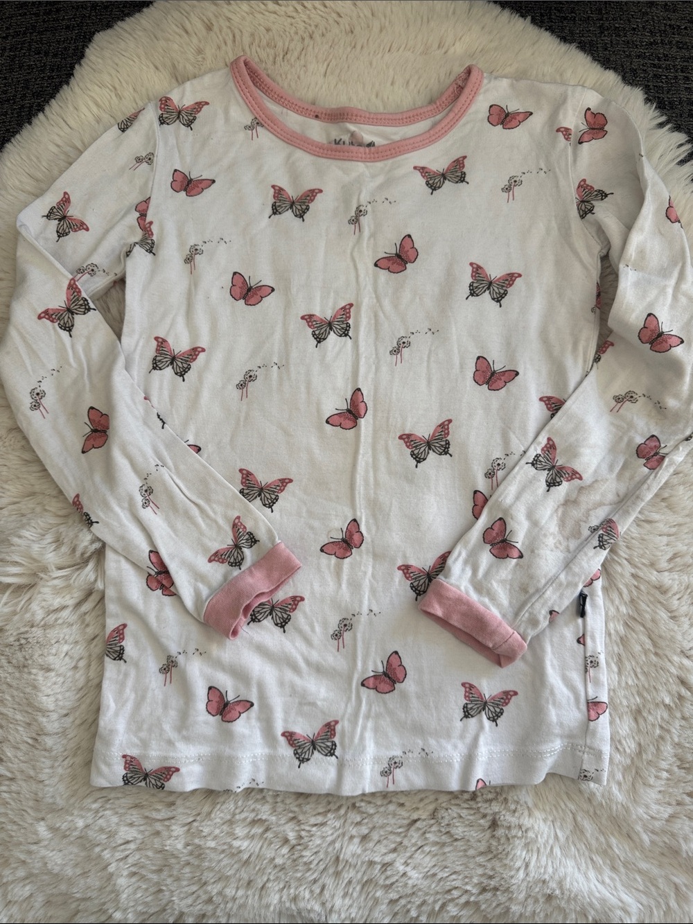 Kyte Size 4T White Long Sleeve Butterfly Tee with Pink Trim